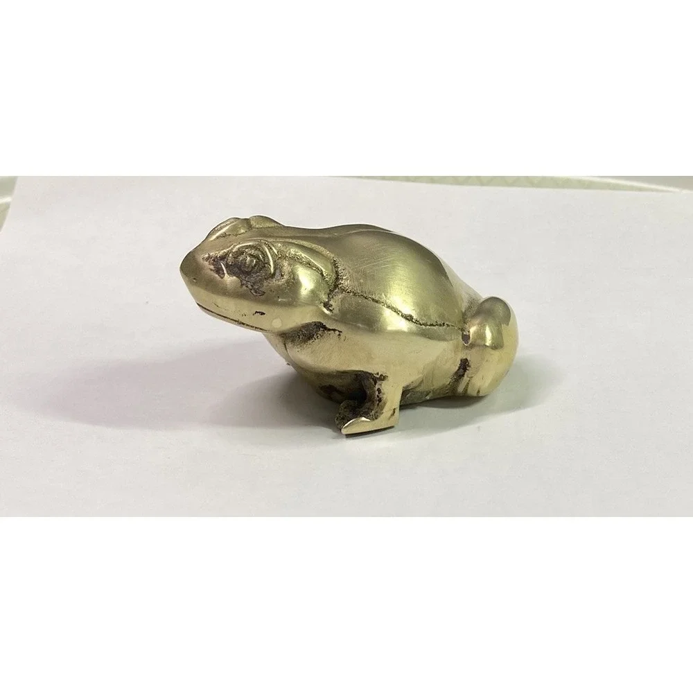 Vintage Solid Brass Frog‎ Toad Figurine Paperweight Small Collectible 3.5x2.5x2